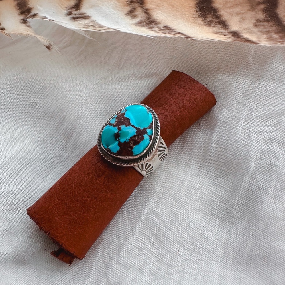 Signed Tommy Jackson Navajo Golden Hill Turquoise Ring size 6.25